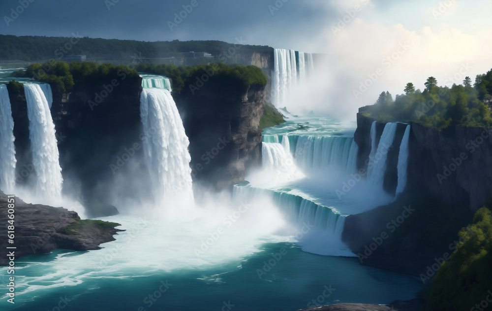 Naklejka premium A beautiful nature water fall, Generative AI Illustration.