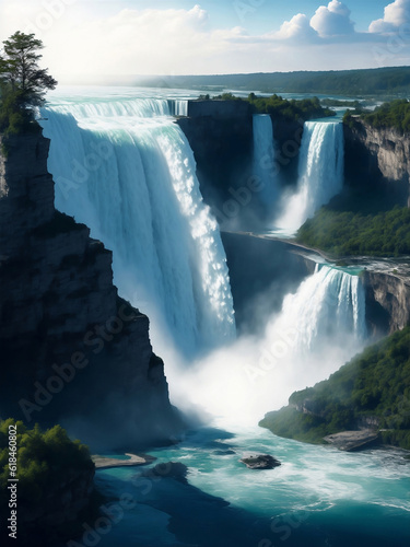 A beautiful nature water fall, Generative AI Illustration.