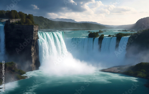 A beautiful nature water fall  Generative AI Illustration.