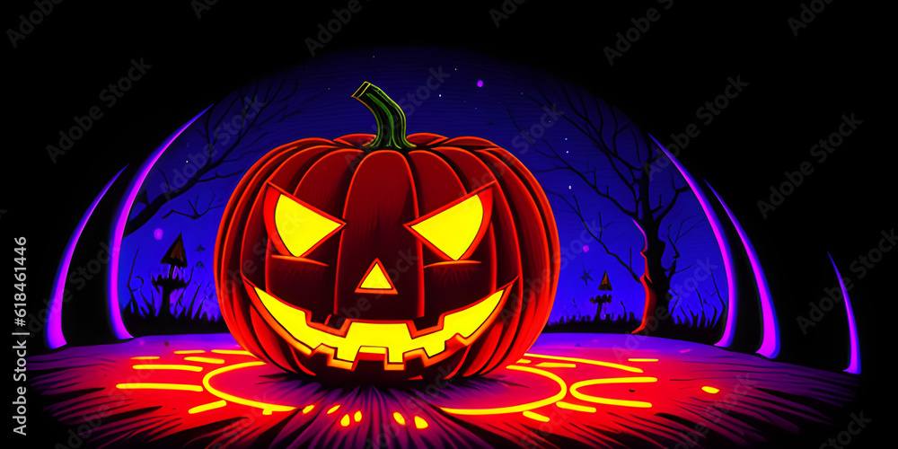 cartoon illustration of evil halloween pumpkin. generative ai