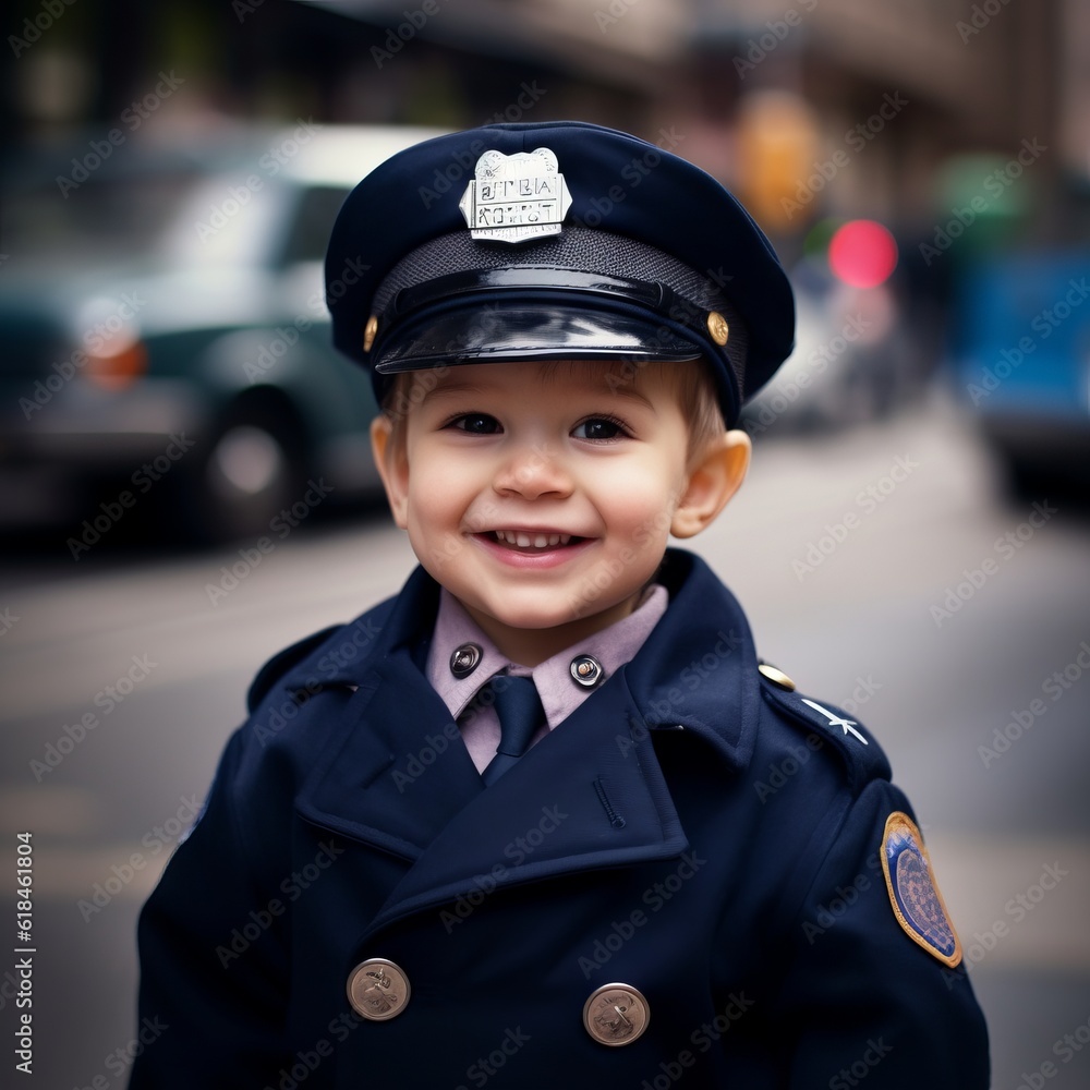 Portrait of a cute little boy in police uniform on the street. Cute happy little boy dressed as a police officer on the street of the city. Young cheerful boy dressed up as a police officer, outdoors Portrait of a cute little boy in police uniform on the street. Cute happy little boy dressed as a police officer on the street of the city. Young cheerful boy dressed up as a police officer, outdoors