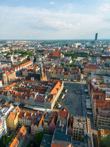 Wroclaw  a city in the Lower Silesian Voivodeship on a sunny day. The most visible tourist places and locations in Wroc  aw from a bird s eye view from a drone.