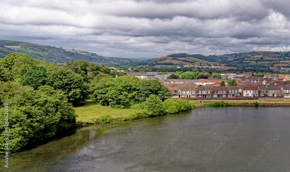 Fototapeta premium Caerphilly Town and the Rhymney Valley - South Wales, United Kingdom