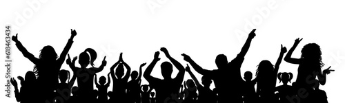 Happy crowd of people, silhouette. Cheerful adults and children. Vector illustration