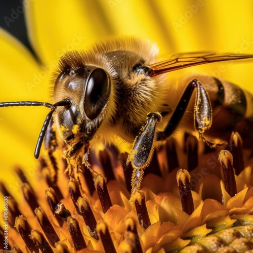 Macro Augmented Bee on Flower Photography AI Generated