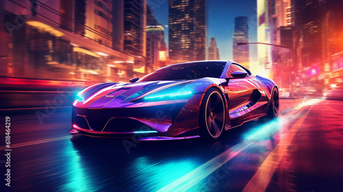 Epic Cyberpumk Sports Car Neon Retro Wave Style © Voysla