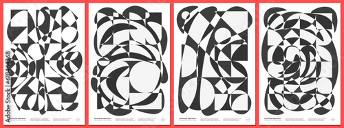 Abstract geometric bauhaus artworks. Brutalist style simple shapes with flowing liquid poster set. Memphis modern pattern background collection. Brutalism retro trendy graphic paintings. Art prints