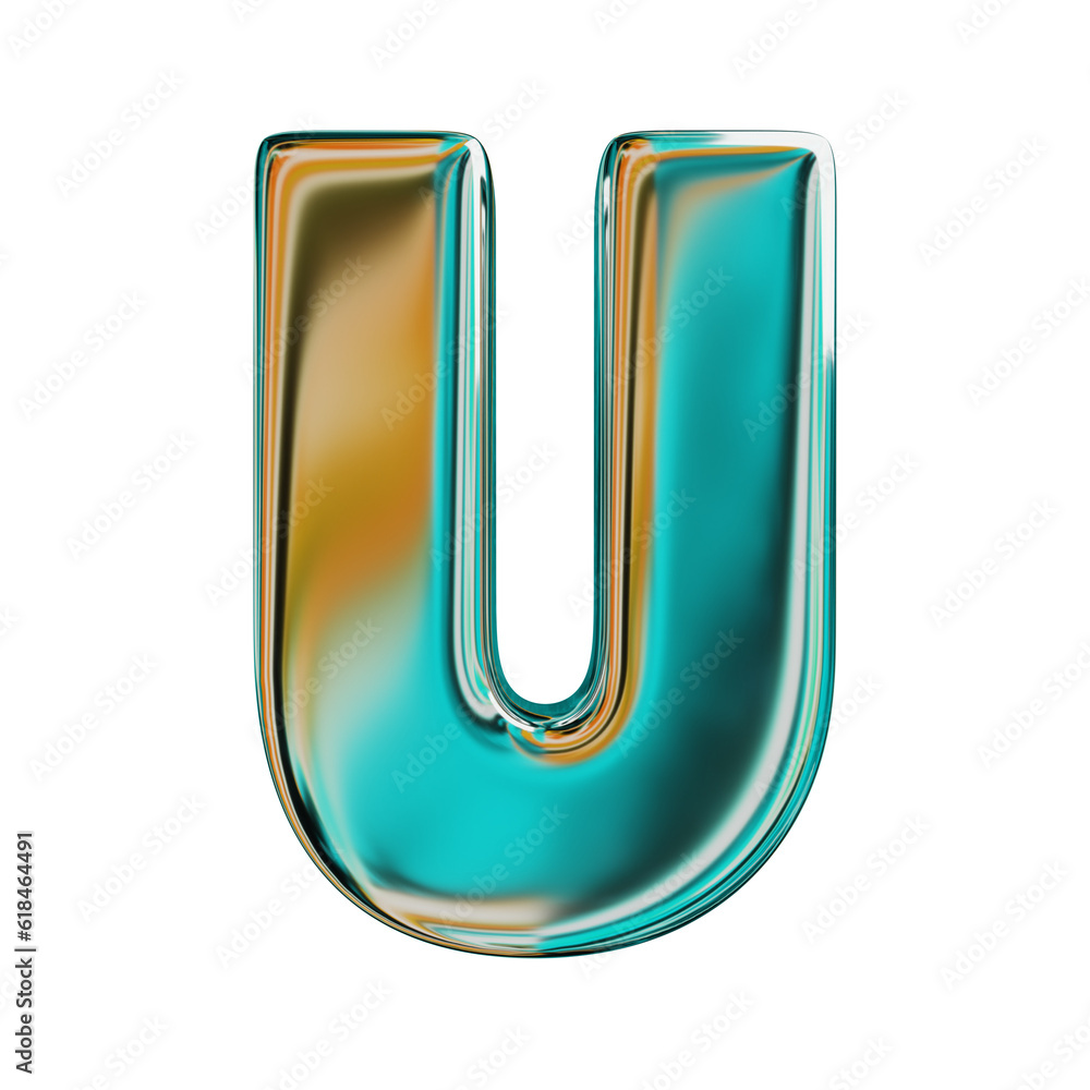 Blue Holographic Letter U. Realistic 3D Render. Cut Out. Blue Holographic Letter U. Realistic 3D Render. Cut Out.