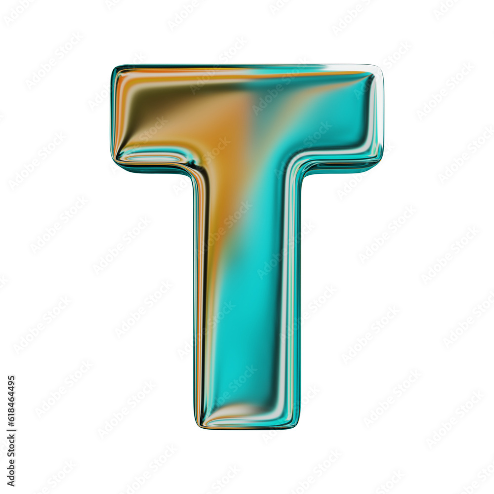 Blue Holographic Letter T. Realistic 3D Render. Cut Out. Blue Holographic Letter T. Realistic 3D Render. Cut Out.