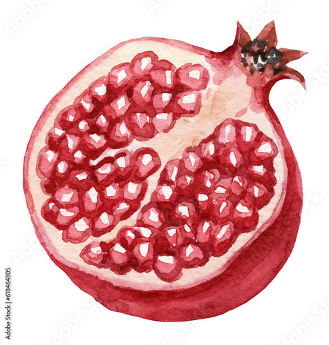 Fruit Pomegranate - Illustration. Hand drawn watercolor picture on white background.