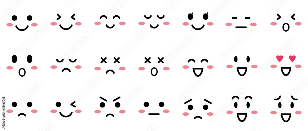 Naklejka premium 顔 パーツ 表情 シンプル セット