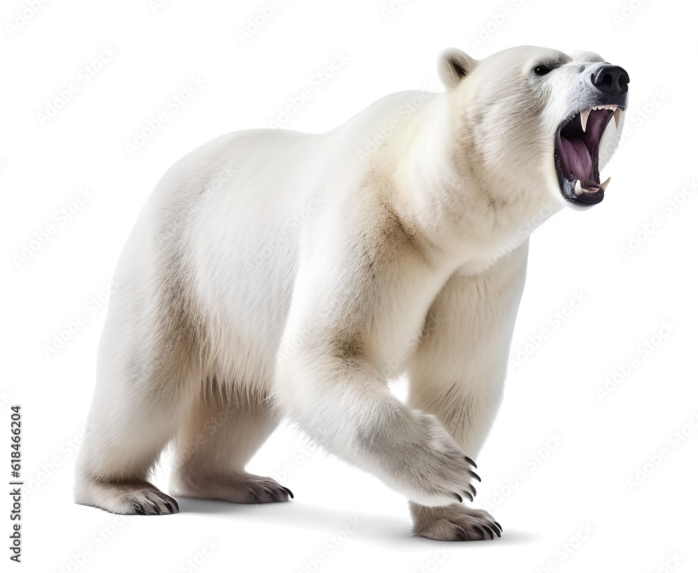 scary polar bear with visible fangs, isolated background. Generative Ai scary polar bear with visible fangs, isolated background. Generative Ai