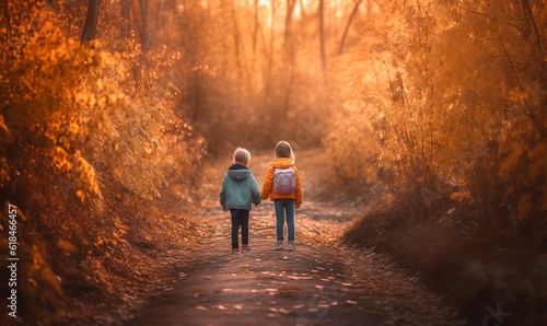 Kinder laufen durch den Herbstwald  generative AI