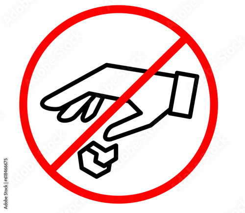 No littering sign Hand gesture red black. Don t drop waste sign. Keep clean. Vector pictogram on white background