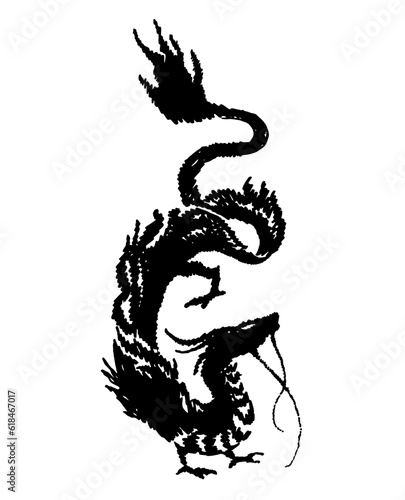 Chinese s Dragon of the ink painting. Chinese New Year illustration for the Year of Dragon. Vector sketch illustration isolated on white background