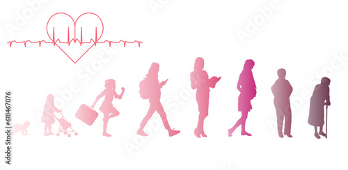 Women, stages of development. Silhouettes painted with a gradient. Life from birth to old age. © Alex Darts