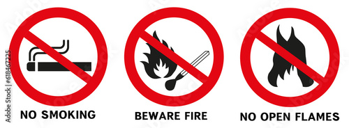 Do not smoke or use open flames. Signs open source of ignition and no smoking signs.