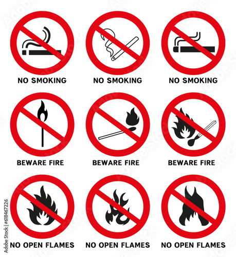 Do not smoke or use open flames. Signs open source of ignition and no smoking signs.