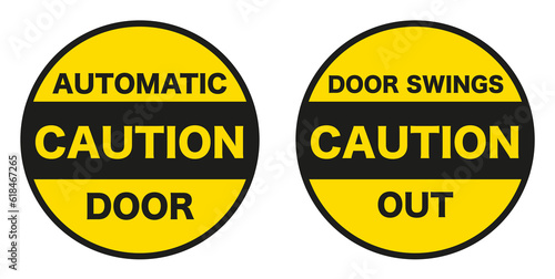Opening and closing automatic doors. Plates for automatic doors. Background sticker. Vector illustration.