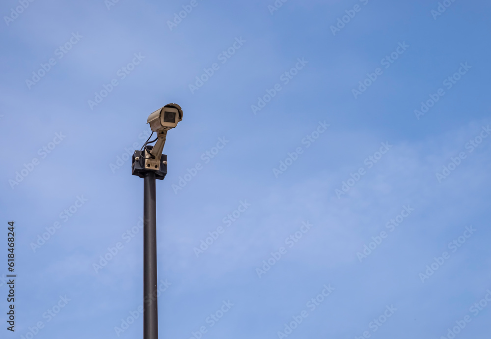 Camera on the public road. Surveillance with security cameras on the street for the safety of citizens. Camera on the public road. Surveillance with security cameras on the street for the safety of citizens.