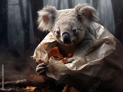 koala luttant contre la pollution des déchets plastiques