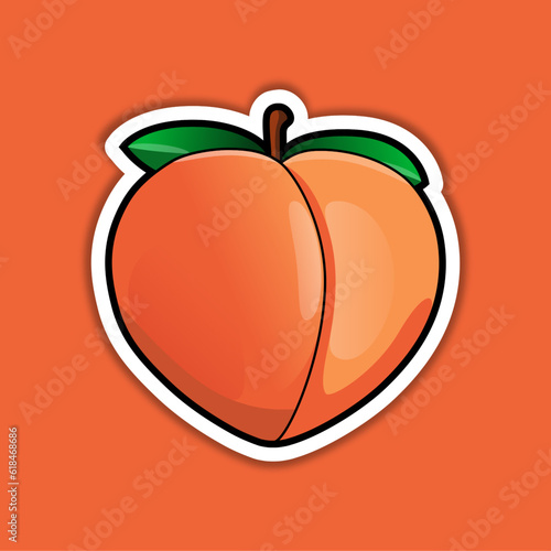 peach icon vector. peach logo with outline design for emoji sticker and printing in 3d style. Peach fruit flat icon.