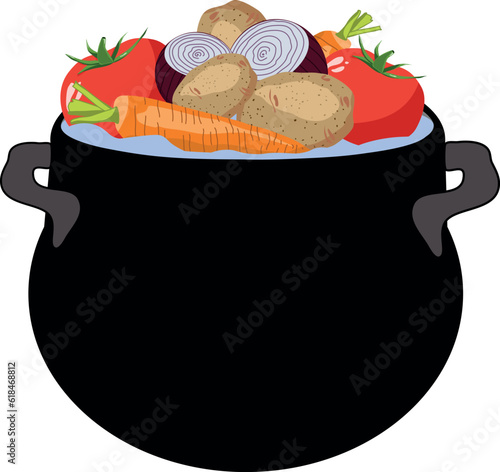 Vector icon of soup with vegetables for menu design, recipes, packaging. Recipes, homemade food, cooking, teaching concept. Isolated vector illustration for flyer, poster, banner.