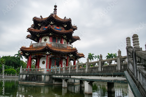 Old traditional temple and pond in Taipei  Taiwan