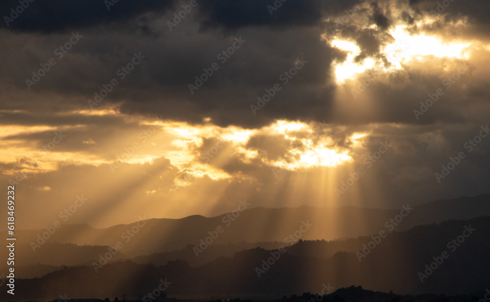 Dramatic Rays of Sunlight before Sunset in the Zambales Mountains of Luzon, Philippines