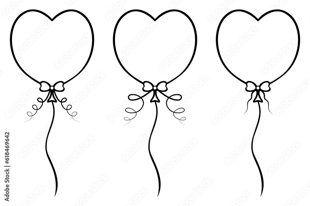 Three balloons in the shape of a heart. Sketch. Set of vector ...