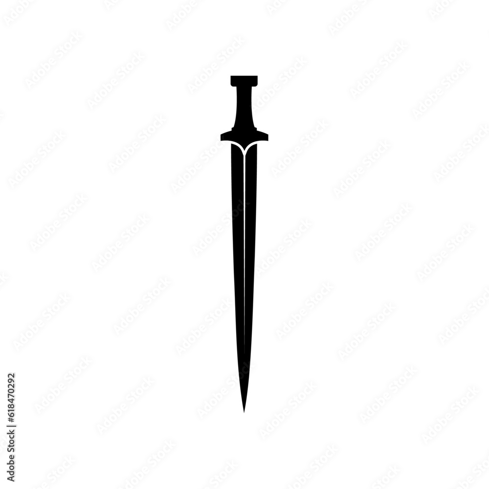Black Sword on transparent background. Crossed Knight Sword Ancient Weapon Cartoon Design	