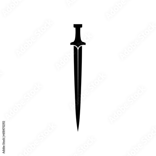 Black Sword on transparent background. Crossed Knight Sword Ancient Weapon Cartoon Design 