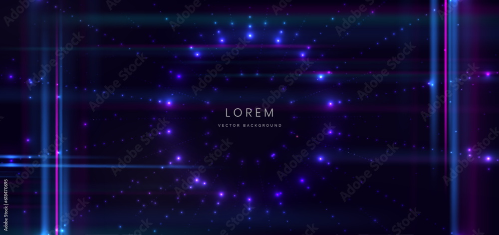 Obraz premium Abstract technology futuristic glowing dot with high-speed effect on dark blue background.