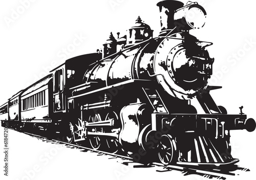 Canvas Print Vintage steam locomotive ancient train, transport Vector illustration