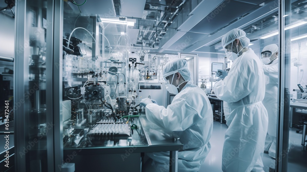 a team of engineers working together in a laboratory. Generative ai.