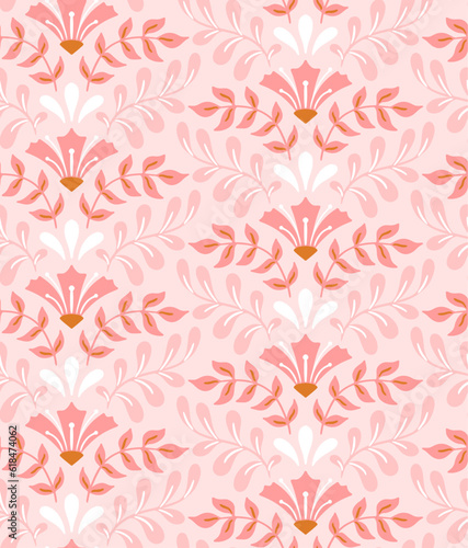 Seamless vector pattern with pink flowers