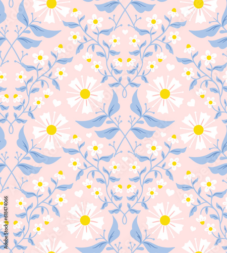 Seamless vector floral pattern with daisies in pastel tones
