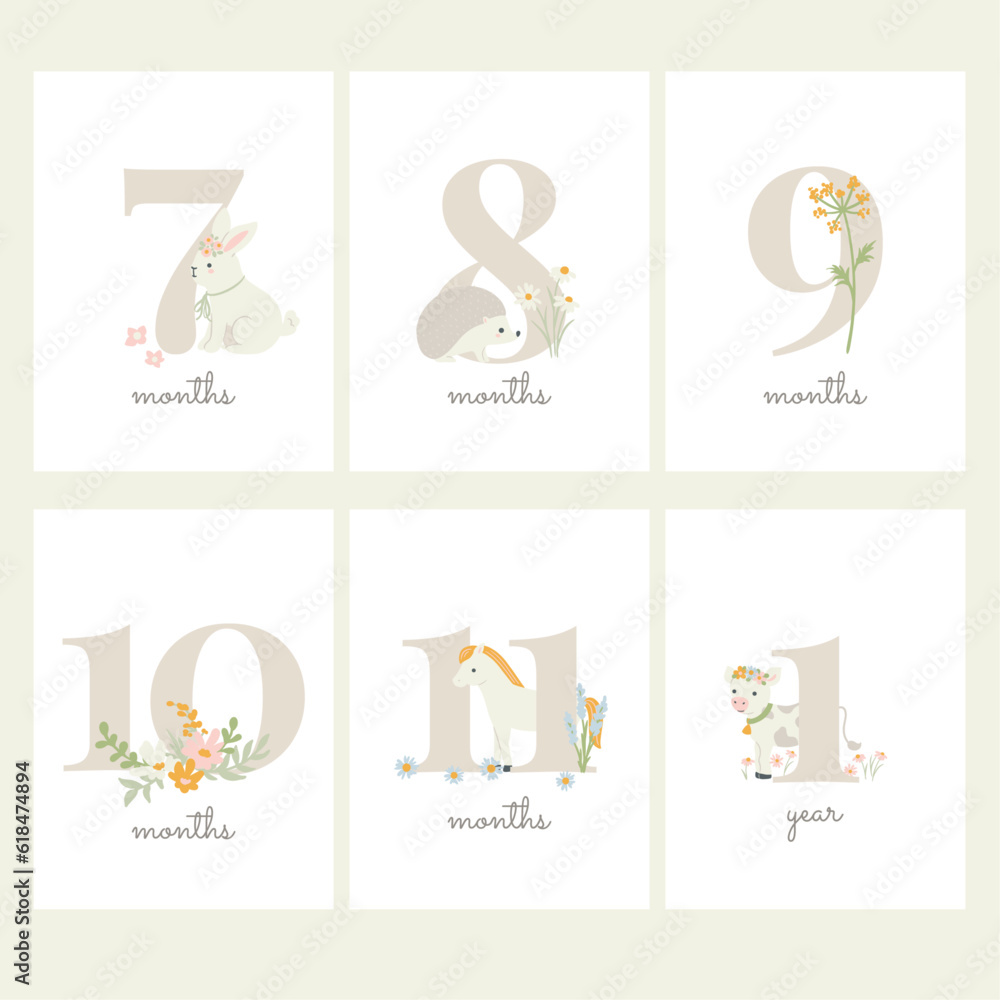 Vector Baby Months Milestone Cards Design Vector Baby Months Milestone Cards Design