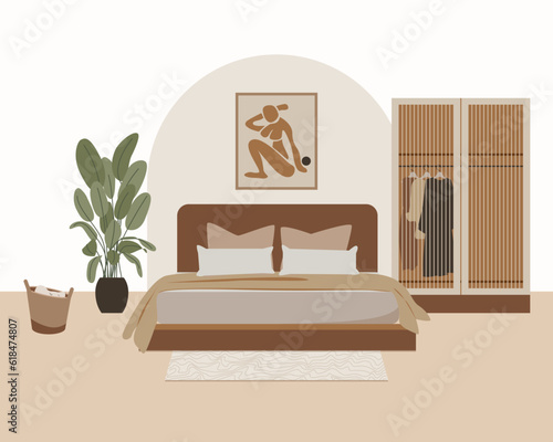 Modern bedroom flat vector design. Composition in scandinavian style