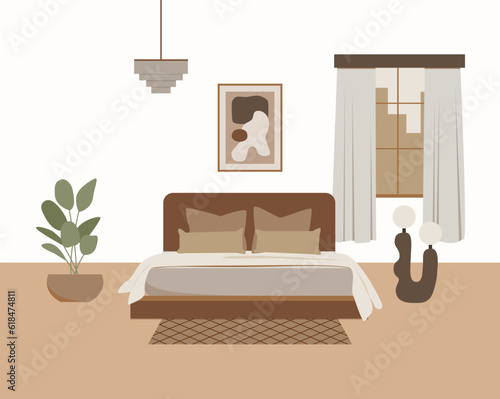 Modern bedroom flat vector design. Composition in scandinavian style
