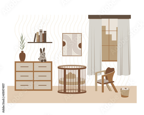 Modern bedroom flat vector design. Composition in scandinavian style
