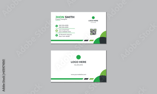 Modern green color simple and clean business card design, professional name card vector template.