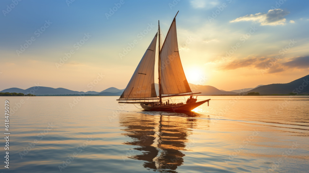 Sailing Boat Gliding with Fully Extended Sails