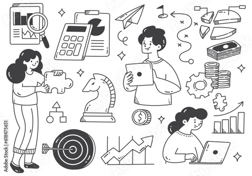 business strategy concept hand drawn doodles design element