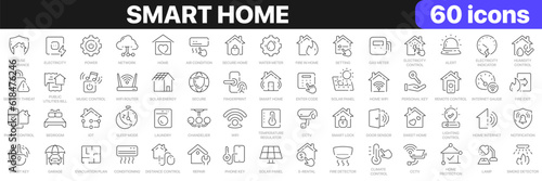 Smart home line icons collection. Secure, technology, internet, controller icons. UI icon set. Thin outline icons pack. Vector illustration EPS10