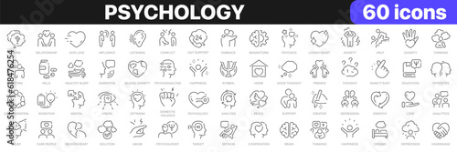 Psychology line icons collection. Mental  session  help  psychoanalysis  emotions icons. UI icon set. Thin outline icons pack. Vector illustration EPS10