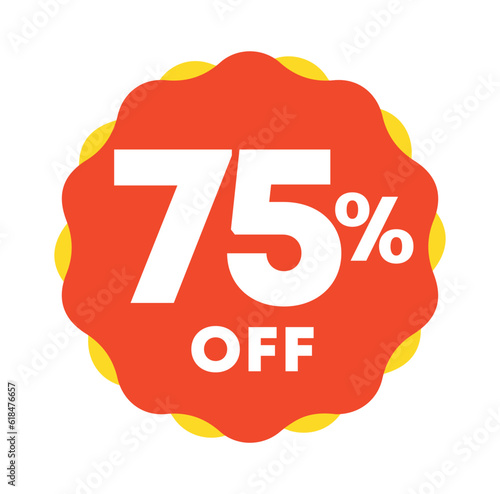 75% off. Tag campaign sales. For promo retail, store. Vector illustration sticker discount price icon. Discounts, offers