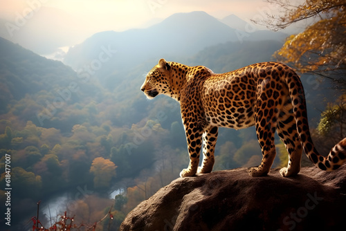cheetah in the wild top of mountain photo