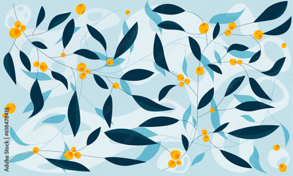 Naklejka premium Floral Background with Branches and Berries, Decorative, Foliage, Botanical Elements, Vector