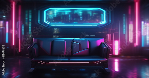 Modern Colorful Cyberpunk Sofa Room Illustration